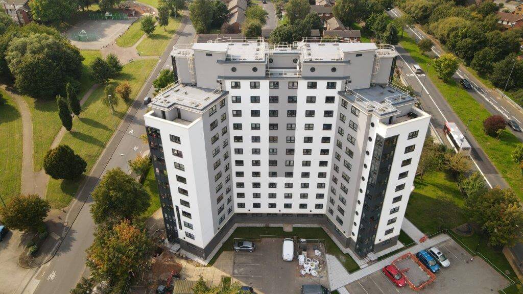 White tower block in Birmingham.